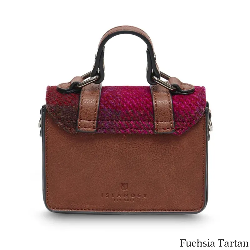 B40259 FUCHSIA Colour Genuine Harris Tweed Small Satchel Back Side View Gaelsong