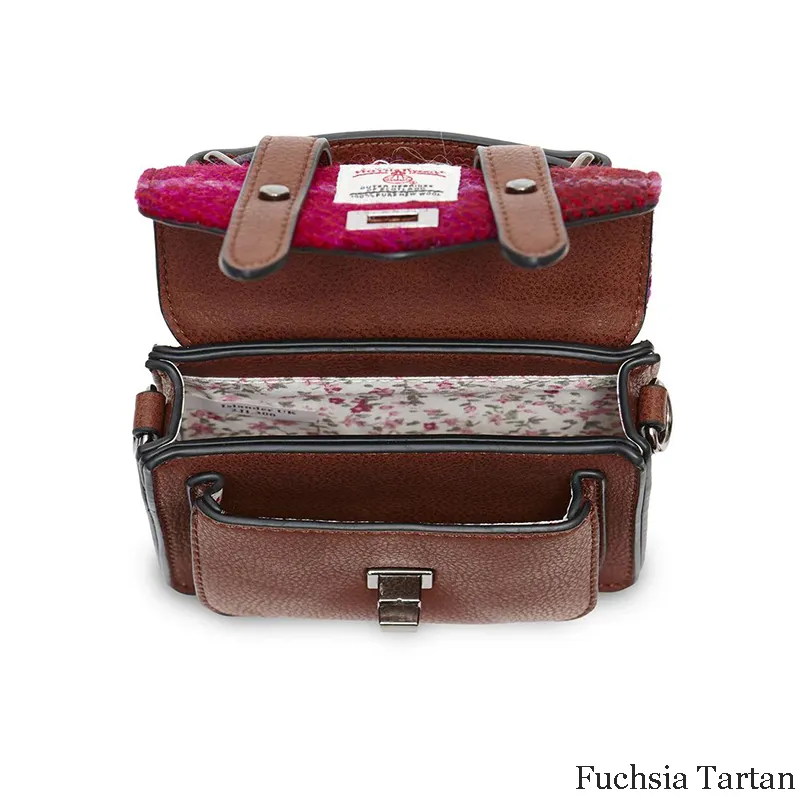 B40259 FUCHSIA Colour Genuine Harris Tweed Small Satchel Inside View Gaelsong