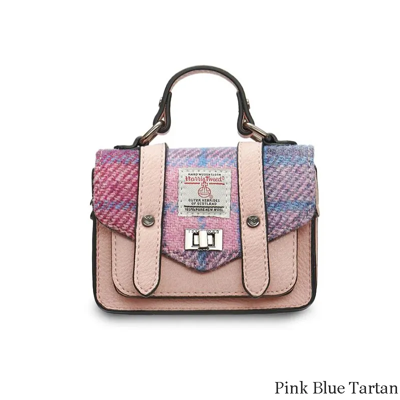 B40259 PINK BLUE Colour Genuine Harris Tweed Small Satchel Gaelsong