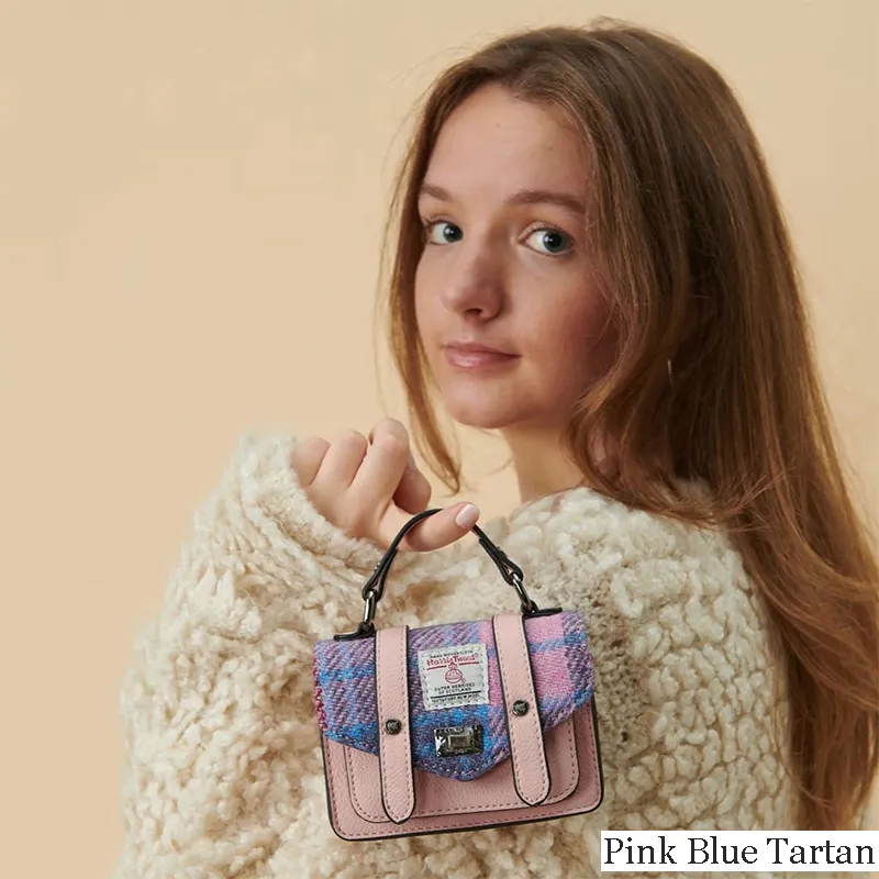 B40259 PINK BLUE Colour Genuine Harris Tweed Small Satchel Lifestyle  Gaelsong