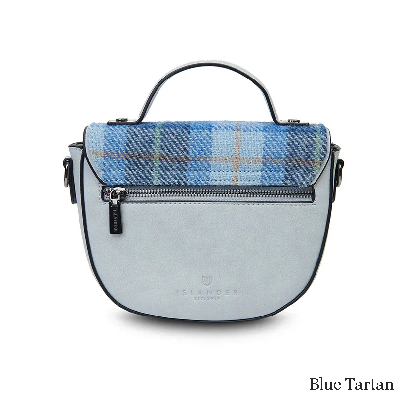 B40261 BLUE Colour Handcrafted Harris Tweed Women's Satchel Purse Back Side View Gaelsong