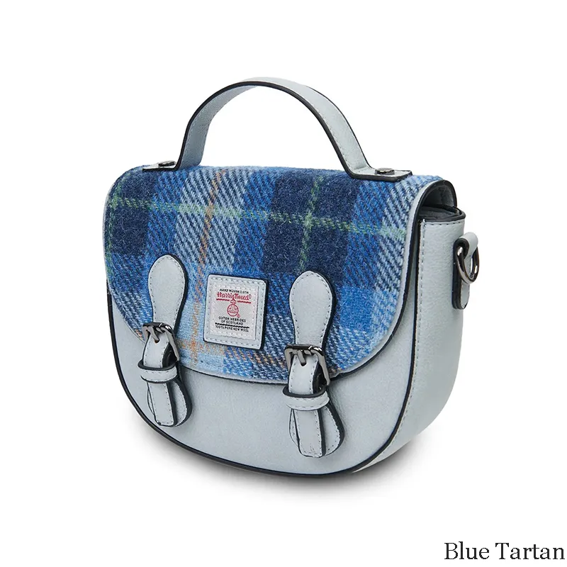 B40261 BLUE Colour Handcrafted Harris Tweed Women's Satchel Purse Side View Gaelsong