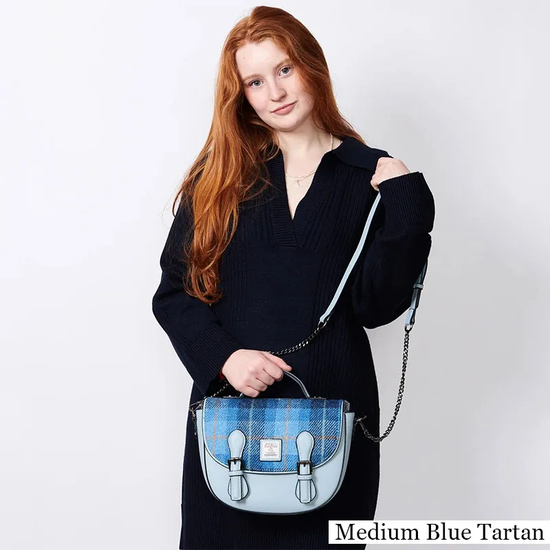 B40261 MEDIUM BLUE Colour Handcrafted Harris Tweed Women's Satchel Purse Lifestyle Gaelsong