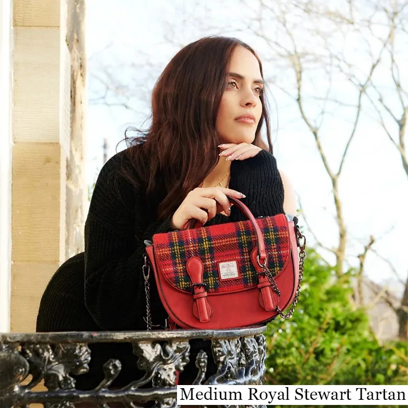 B40262 MEDIUM ROYAL STEWART Colour Scottish Handwoven Harris Tweed Shoulder Bag Lifestyle Gaelsong