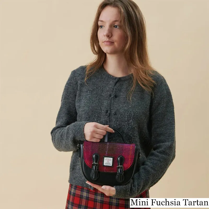B40261 MINI FUCHSIA Colour Handcrafted Harris Tweed Women's Satchel Purse Lifestyle Gaelsong