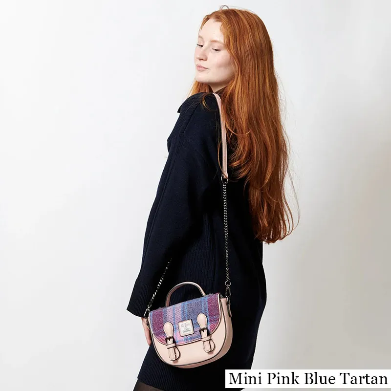 B40261 MINI PINK BLUE Colour Handcrafted Harris Tweed Women's Satchel Purse Lifestyle Gaelsong