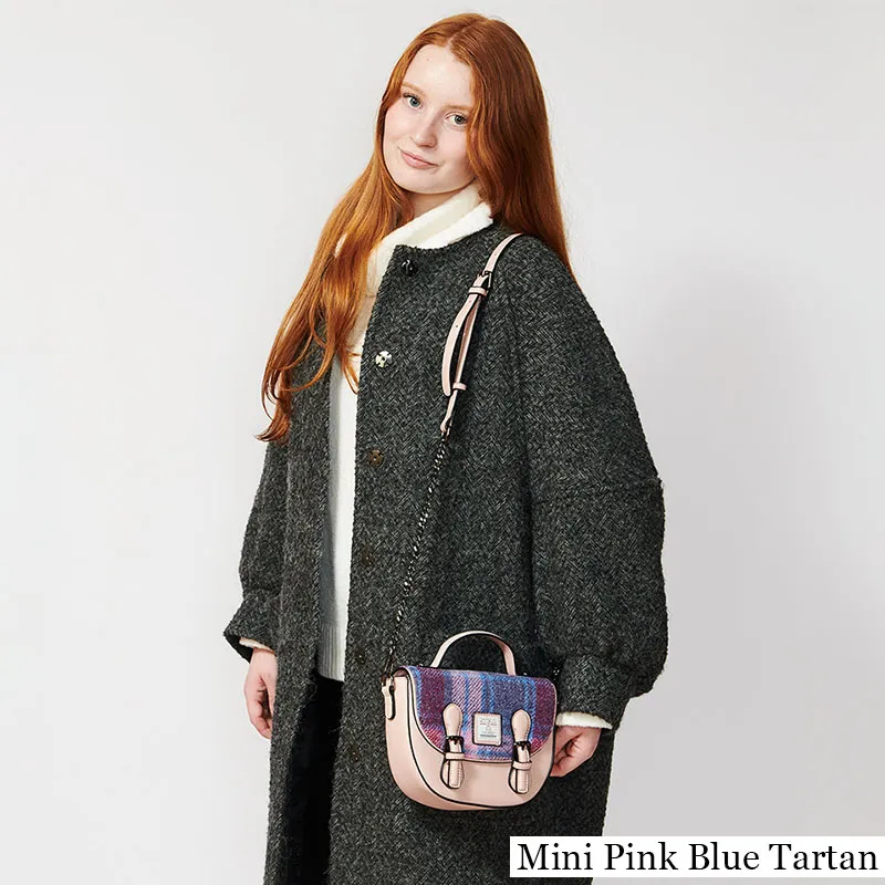 B40261 PINK BLUE Colour Handcrafted Harris Tweed Women's Satchel Purse Lifestyle Gaelsong
