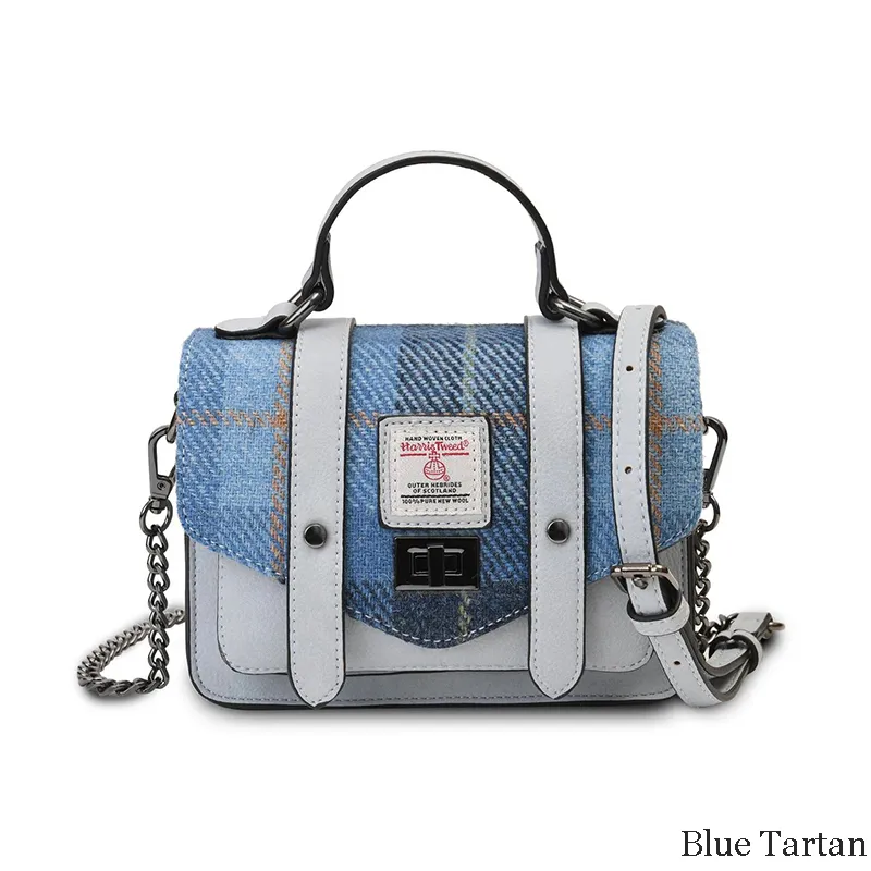 B40263 BLUE Colour Handcrafted Harris Tweed Small Satchel Purse Gaelsong
