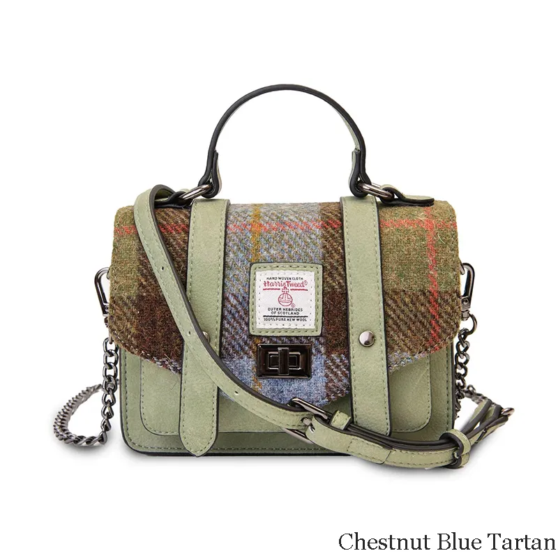 B40263 CHESTNUT BLUE Colour Handcrafted Harris Tweed Small Satchel Purse Gaelsong