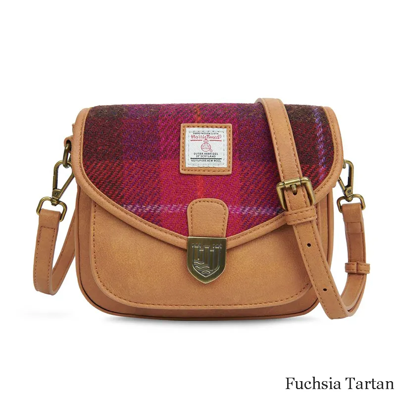 Islander Harris Tweed Mini Saddle Bag Blue Tartan