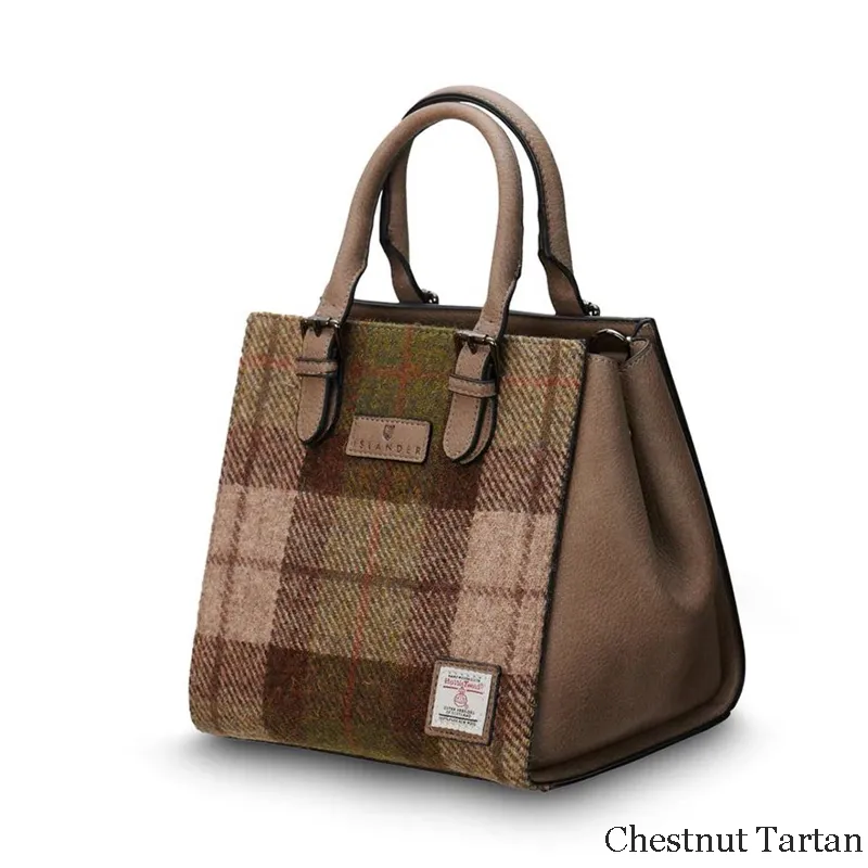 B40266 MEDIUM CHESTNUT Colour Handcrafted Harris Tweed Callie Tote Bag Side View Folded Gaelsong