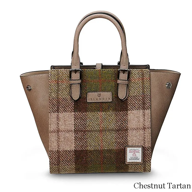 B40266 MEDIUM CHESTNUT Colour Handcrafted Harris Tweed Callie Tote Bag Front View Extended Gaelsong