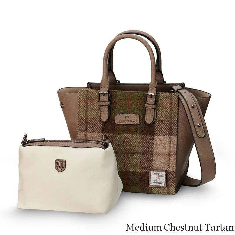 B40266 MEDIUM CHESTNUT Colour Handcrafted Harris Tweed Callie Tote Bag Inside Pouch Gaelsong