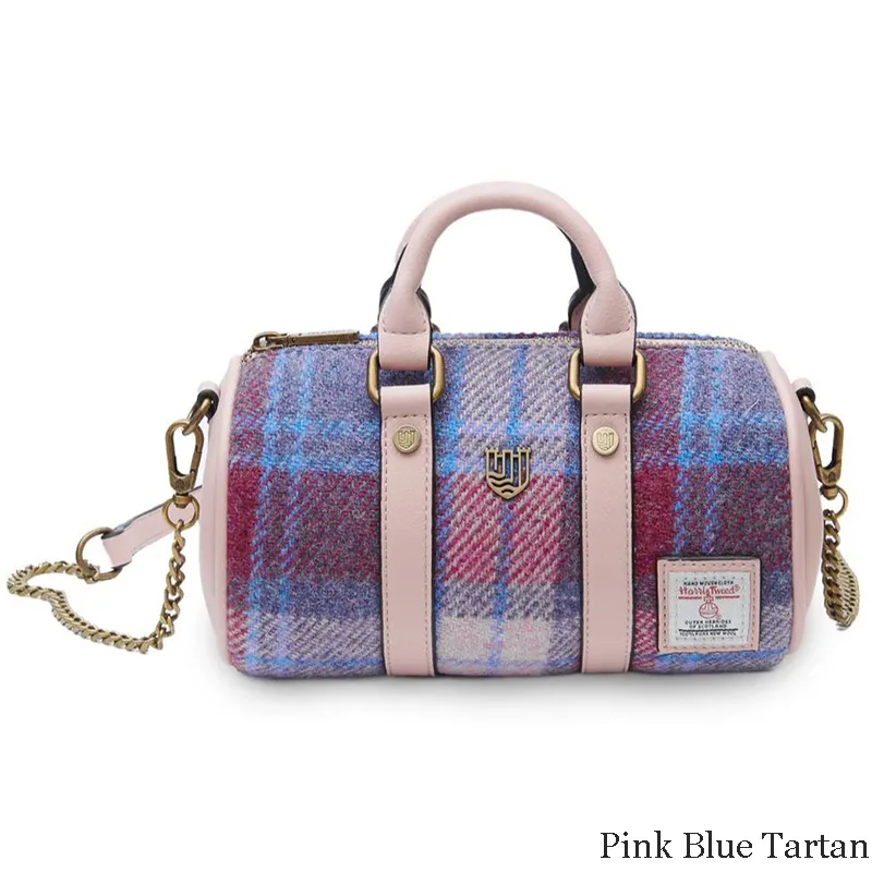 B40267 PINK BLUE Colour Handwoven Harris Tweed Duffle Bag Gaelsong