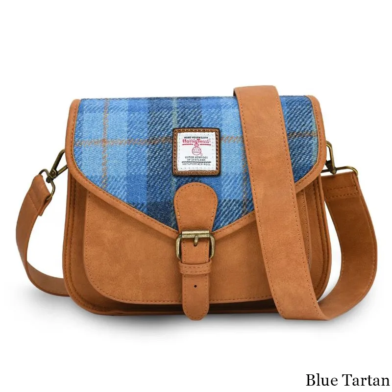 B40268 Blue Tartan Colour Handcrafted Harris Tweed Saddle Bag Gaelsong