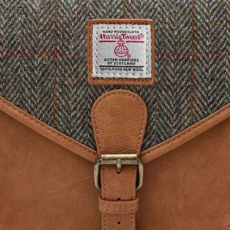 B40268 Chestnut Herringbone Colour Handcrafted Harris Tweed Saddle Bag Front Magnetic Clasp Gaelsong