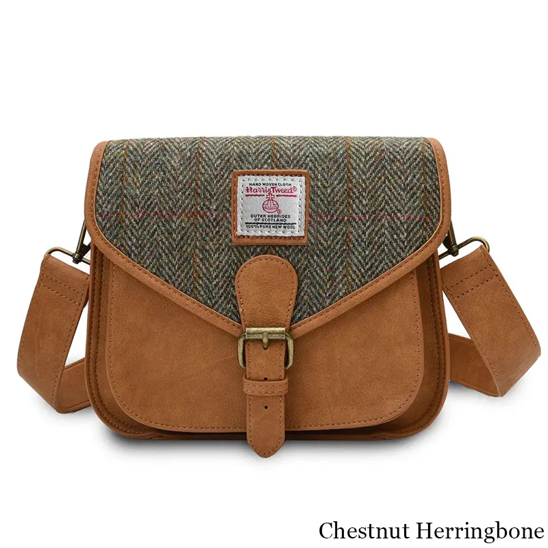 B40268 Chestnut Herringbone Colour Handcrafted Harris Tweed Saddle Bag Gaelsong