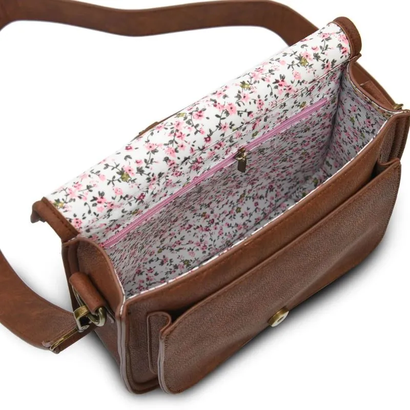 B40268 Chestnut Herringbone Colour Handcrafted Harris Tweed Saddle Bag Inside View Gaelsong