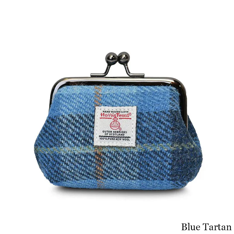 B40272 BLUE TARTAN Colour Handwoven Harris Tweed Zip Card Wallet Gaelsong
