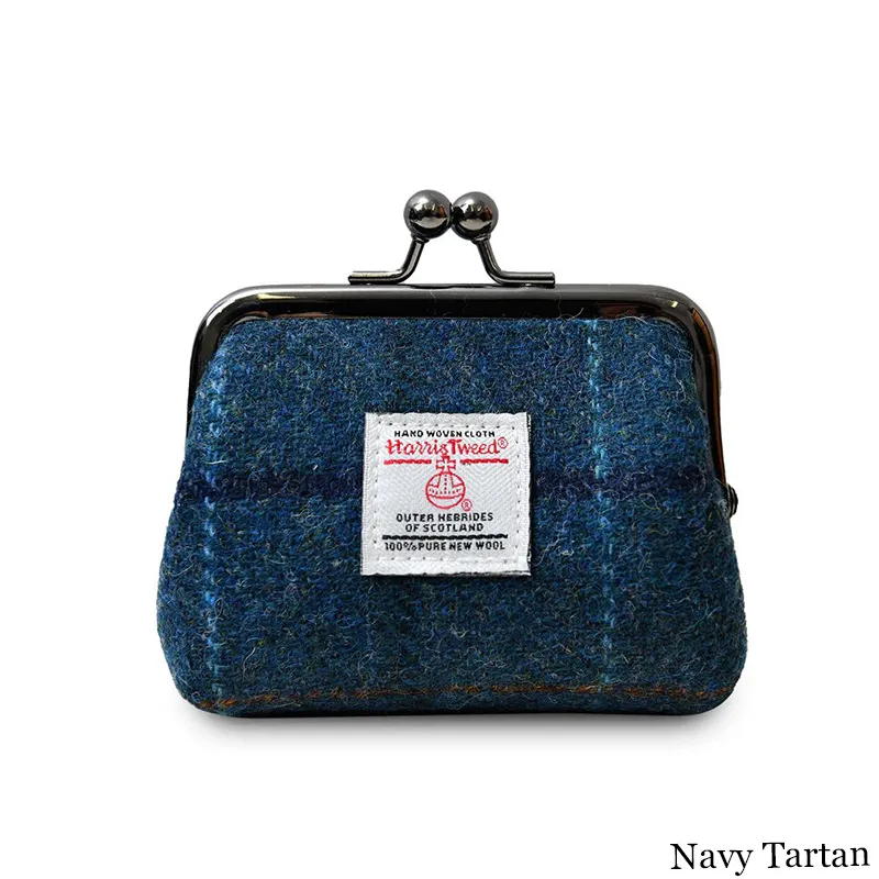 B40272 NAVY TARTAN Colour Handwoven Harris Tweed Zip Card Wallet Gaelsong