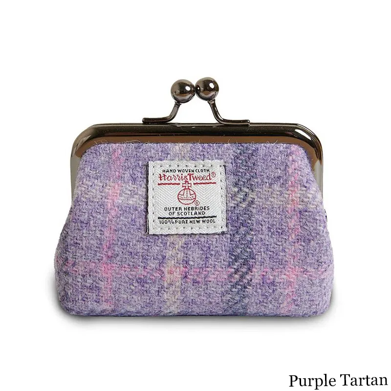 B40272 PURPLE TARTAN Colour Handwoven Harris Tweed Zip Card Wallet Gaelsong