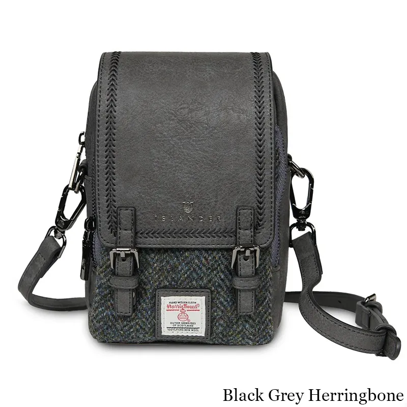 B40273 BLACK AND GREY HERRINGBONE Colour Handmade Ladies Harris Tweed Crossbody Bag- Mini Gaelsong