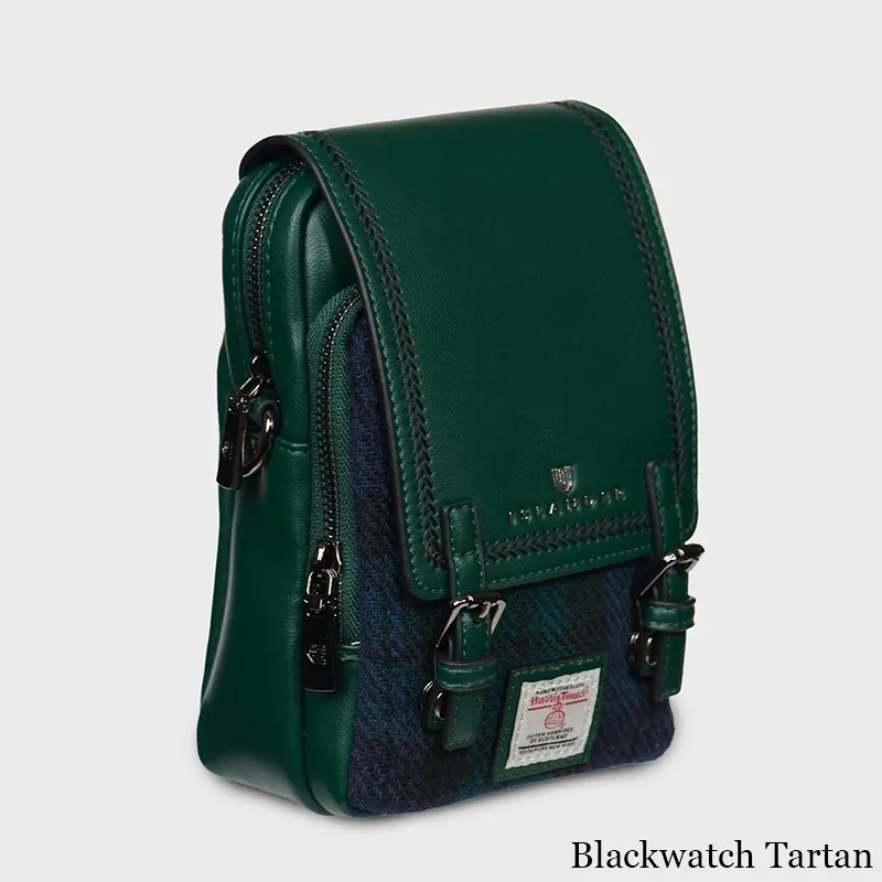 B40273 BLACKWATCH TARTAN Colour Handmade Ladies Harris Tweed Crossbody Bag- Mini Side View Gaelsong