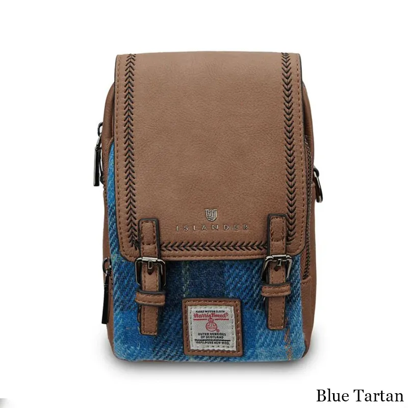 B40273 BLUE TARTAN Colour Handmade Ladies Harris Tweed Crossbody Bag- Mini Gaelsong