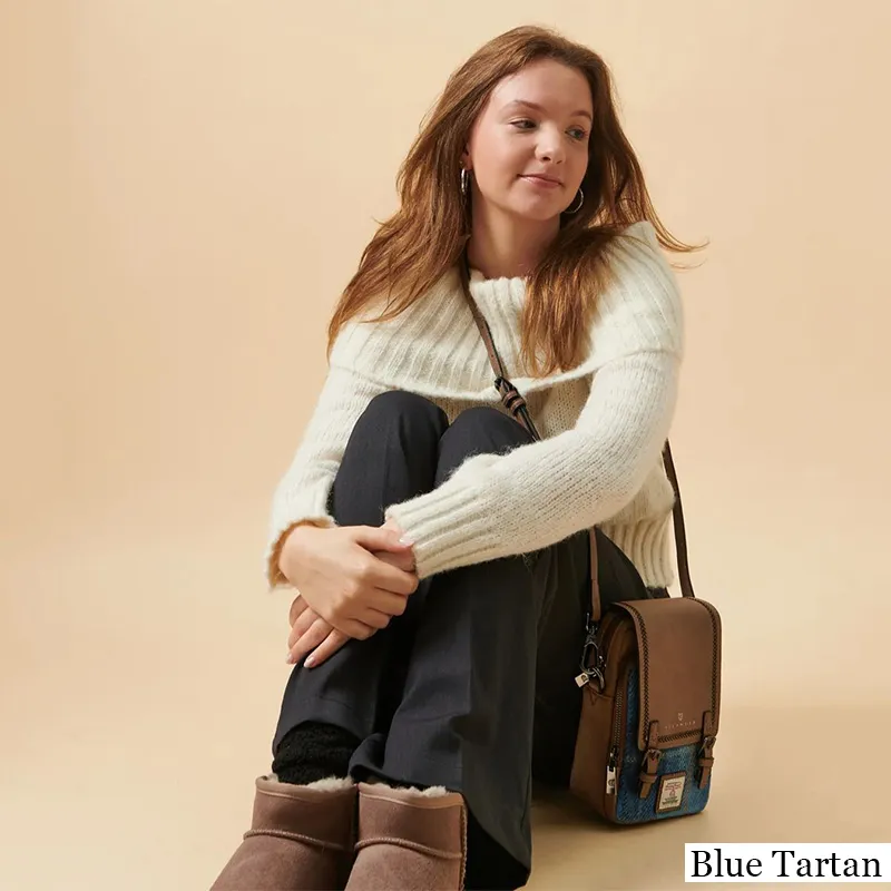 B40273 BLUE TARTAN Colour Handmade Ladies Harris Tweed Crossbody Bag- Mini Lifestyle Gaelsong