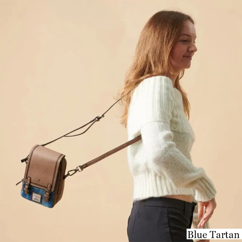 B40273 BLUE TARTAN Colour Handmade Ladies Harris Tweed Crossbody Bag- Mini Lifestyle Gaelsong