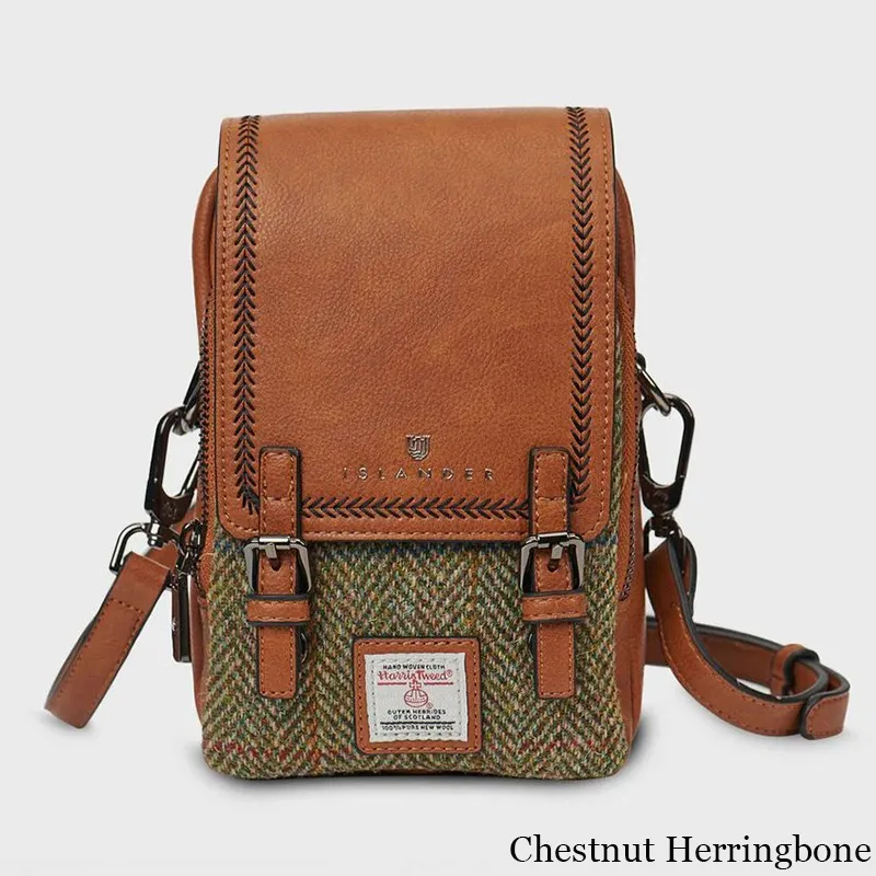 B40273 CHESTNUT HERRINGBONE Colour Handmade Ladies Harris Tweed Crossbody Bag- Mini Gaelsong