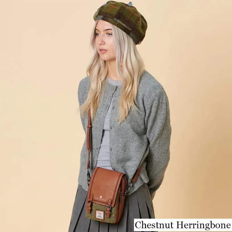 B40273 CHESTNUT HERRINGBONE Colour Handmade Ladies Harris Tweed Crossbody Bag- Mini Lifestyle Gaelsong