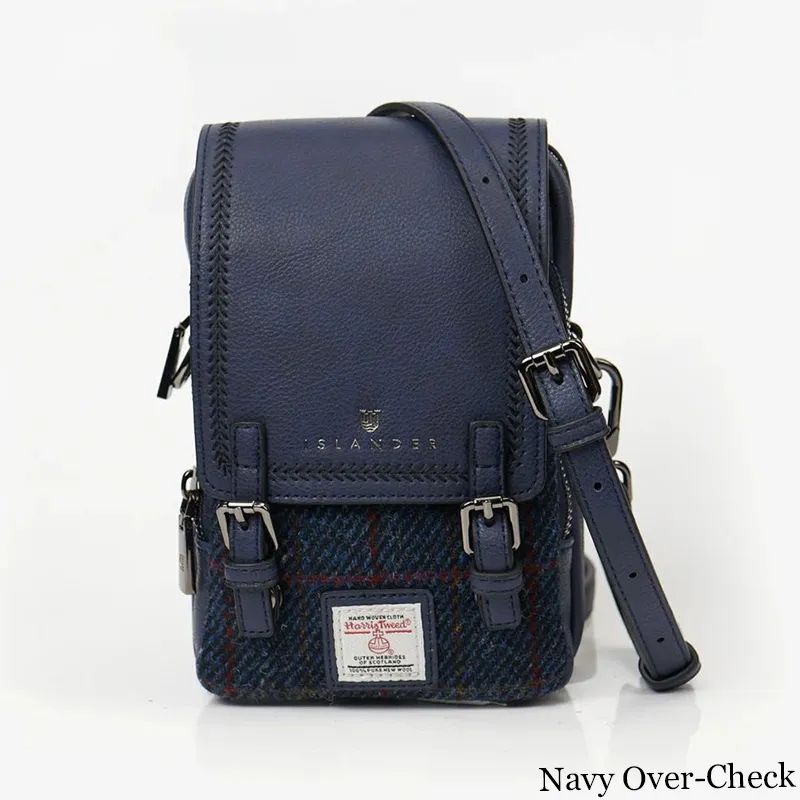 B40273 NAVY OVER-CHECK Colour Handmade Ladies Harris Tweed Crossbody Bag- Mini Gaelsong