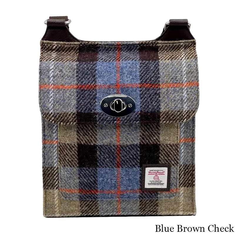 B40274 BLUE BROWN CHECK Colour Authentic Harris Tweed Purse for Ladies Gaelsong