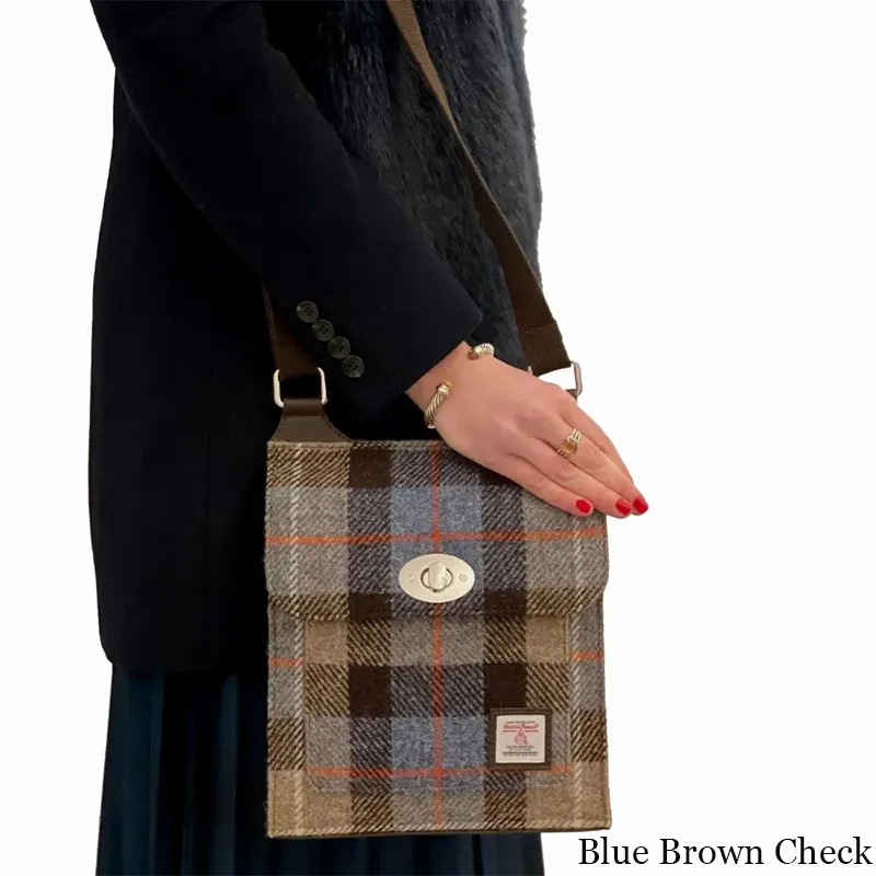 B40274 BLUE BROWN CHECK Colour Authentic Harris Tweed Purse for Ladies Lifestyle Studio Gaelsong
