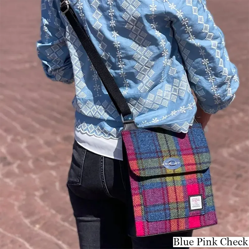B40274 BLUE PINK CHECK Colour Authentic Harris Tweed Purse for Ladies Lifestyle Gaelsong