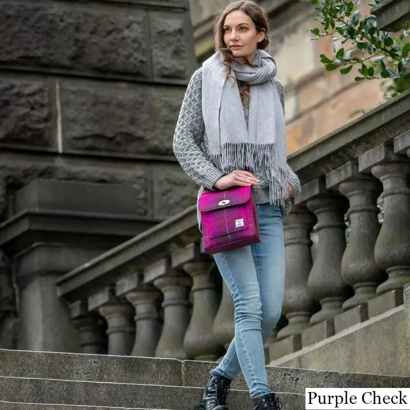 B40274 PURPLE CHECK Colour Authentic Harris Tweed Purse for Ladies Lifestyle View  Gaelsong