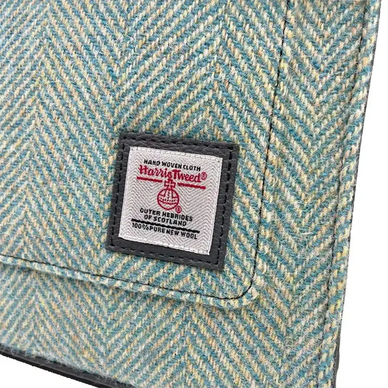 B40274 TURQUOISE HERRINGBONE Colour Authentic Harris Tweed Purse for Ladies Closeup View Gaelsong