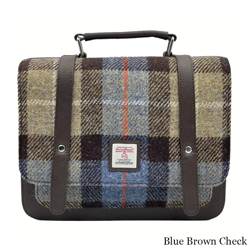 B40275 BLUE BROWN CHECK Colour Handcrafted Mini Harris Tweed Messenger Bag Gaelsong