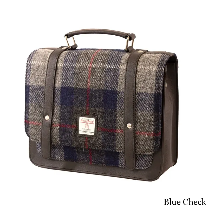 B40275 BLUE BROWN CHECK Colour Handcrafted Mini Harris Tweed Messenger Bag Gaelsong