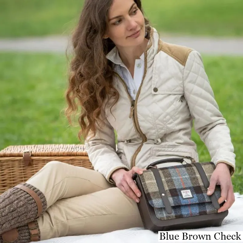 B40275 BLUE BROWN CHECK Colour Handcrafted Mini Harris Tweed Messenger Bag Lifestyle Gaelsong