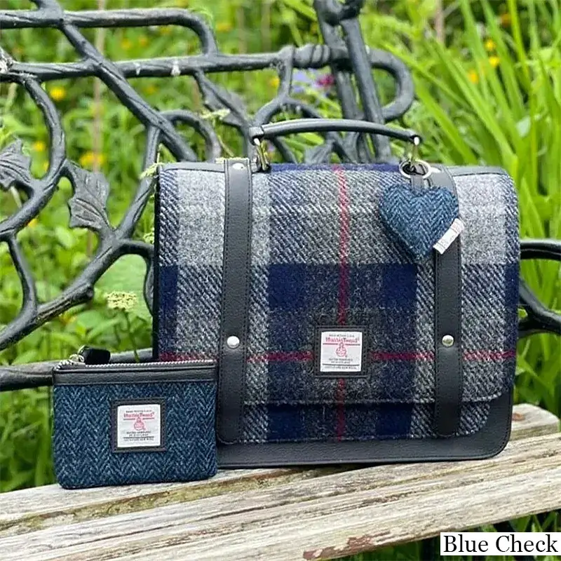 B40275 BLUE CHECK Colour Handcrafted Mini Harris Tweed Messenger Bag Lifestyle Gaelsong