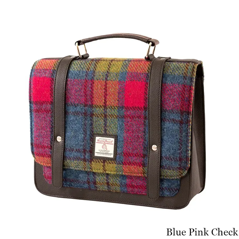 B40275 BLUE PINK CHECK Colour Handcrafted Mini Harris Tweed Messenger Bag Gaelsong