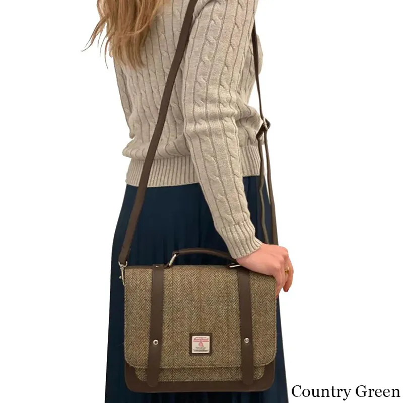 B40275 COUNTRY GREEN Colour Handcrafted Mini Harris Tweed Messenger Bag Gaelsong