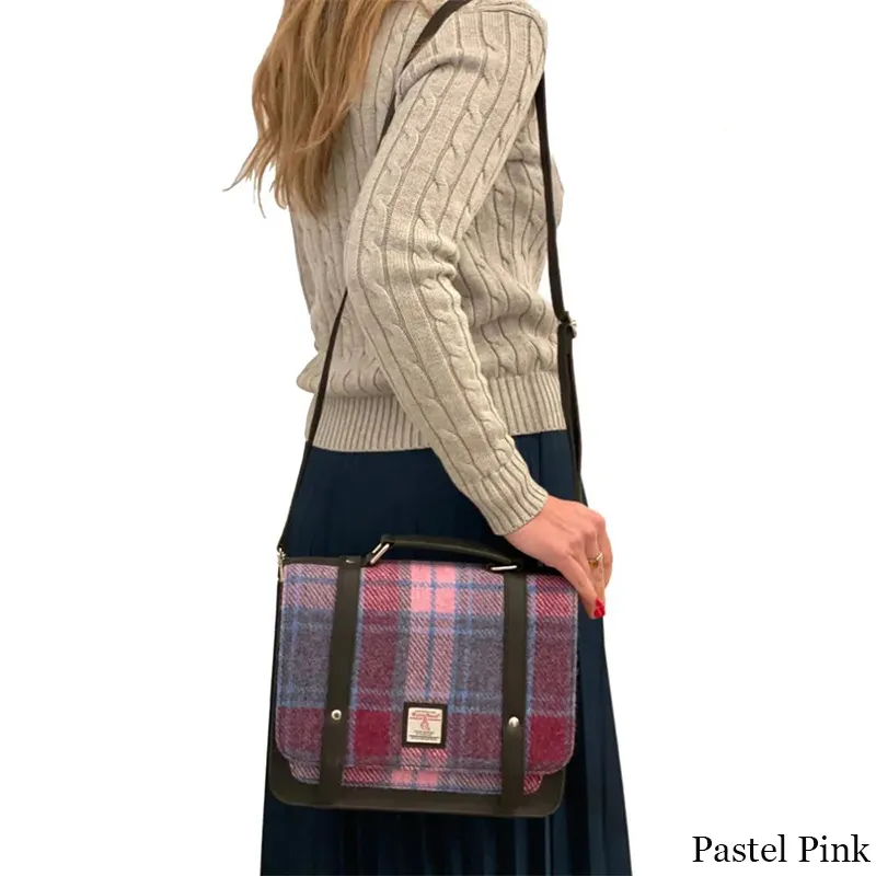 B40275 PASTEL PINK Colour Handcrafted Mini Harris Tweed Messenger Bag Lifestyle Studio Gaelsong