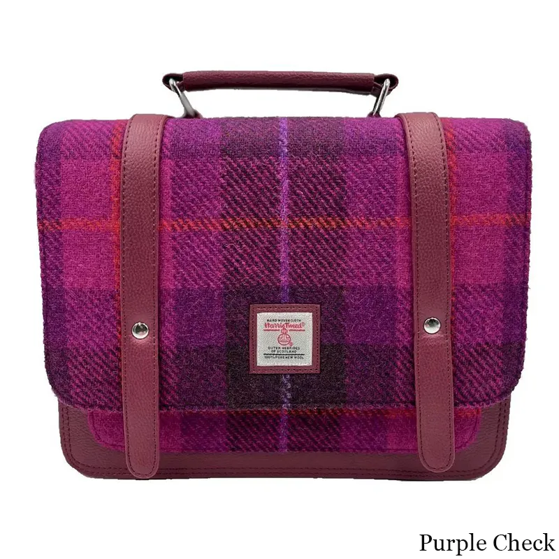 B40275 PURPLE CHECK Colour Handcrafted Mini Harris Tweed Messenger Bag Gaelsong