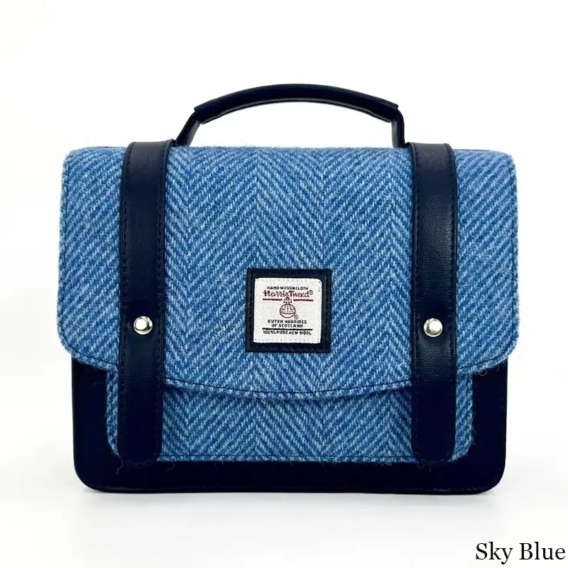 B40275 SKY BLUE Colour Handcrafted Mini Harris Tweed Messenger Bag Gaelsong