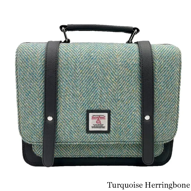 B40275 TURQUOISE HERRINGBONE Colour Handcrafted Mini Harris Tweed Messenger Bag Gaelsong
