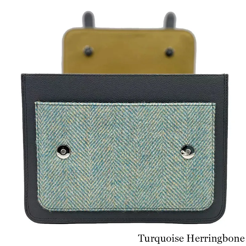 B40275 TURQUOISE HERRINGBONE Colour Handcrafted Mini Harris Tweed Messenger Bag Open Front View Gaelsong
