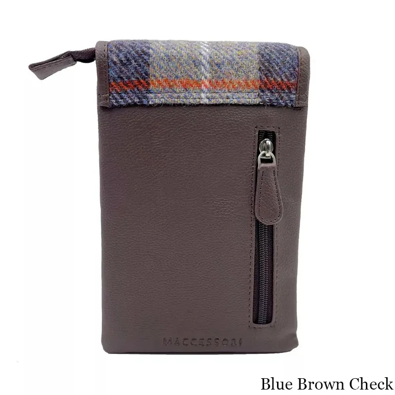 B40277 BLUE BROWN CHECK Colour Women's Harris Tweed Mini Crossbody Bag Back Side Gaelsong